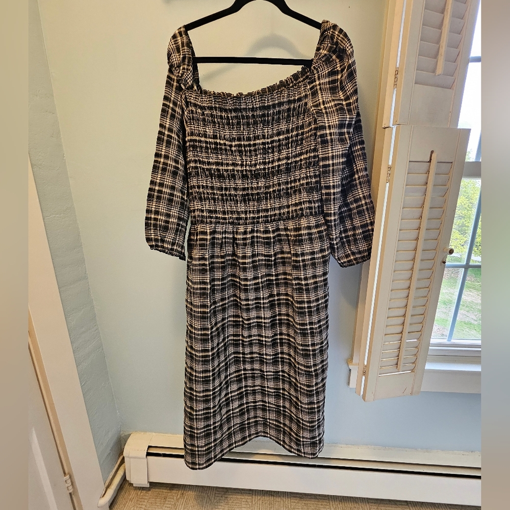 LOFT Black and White Plaid Maxi Dress